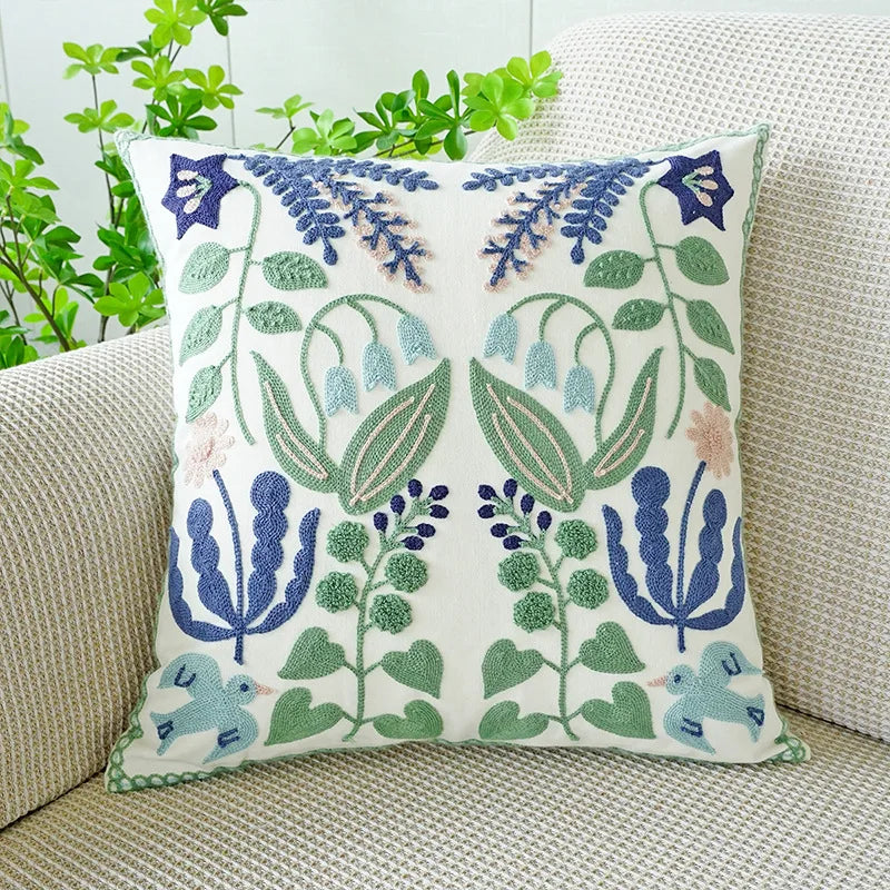 Embroidered Cotton Pillow Cover Nordic Floral Cushion Decorative Sofa Pillow