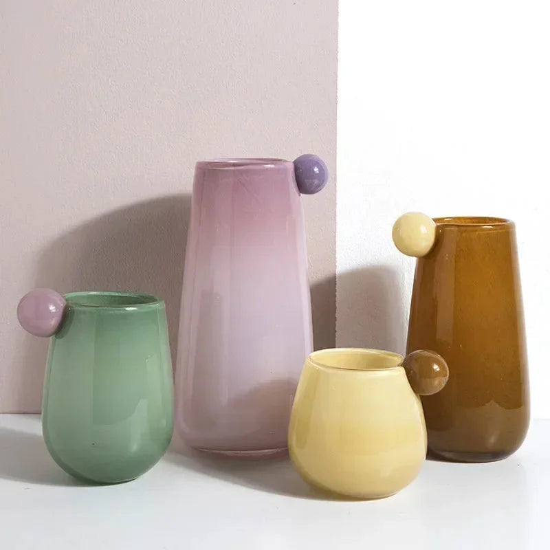 The Pop Vase Collection Candy Style Colorful Glass Vase Hydroponics Flower Pot Desk Decoration Flower Arrangement Floral Vases Room Aesthetic Decor