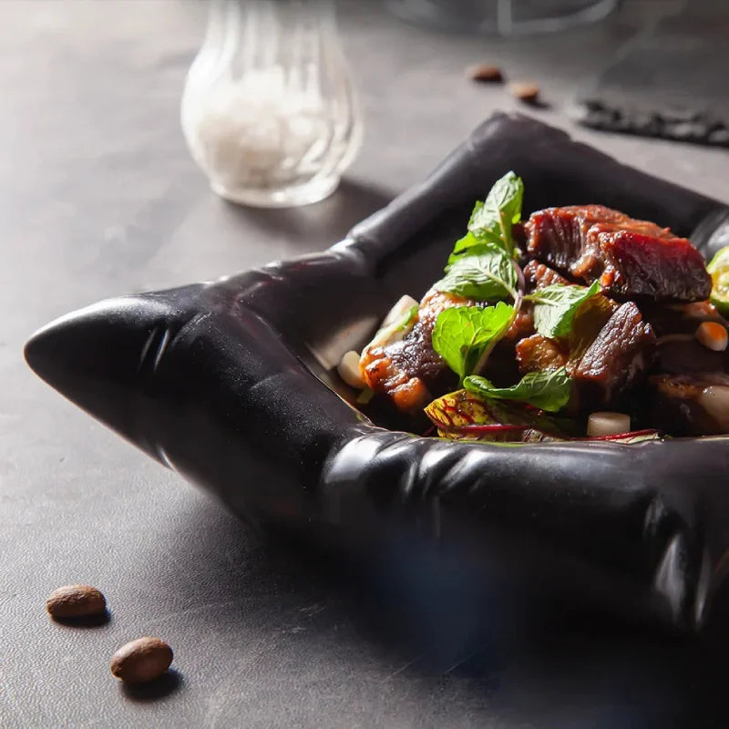 Creative pillow ceramic cold dish, high-end hotel artistic tableware, Cushion Contour Bowl for modern sculptural plating