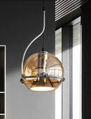 amber globe glass pendant light with iron frame modern ceiling lamp for dining room kitchen office