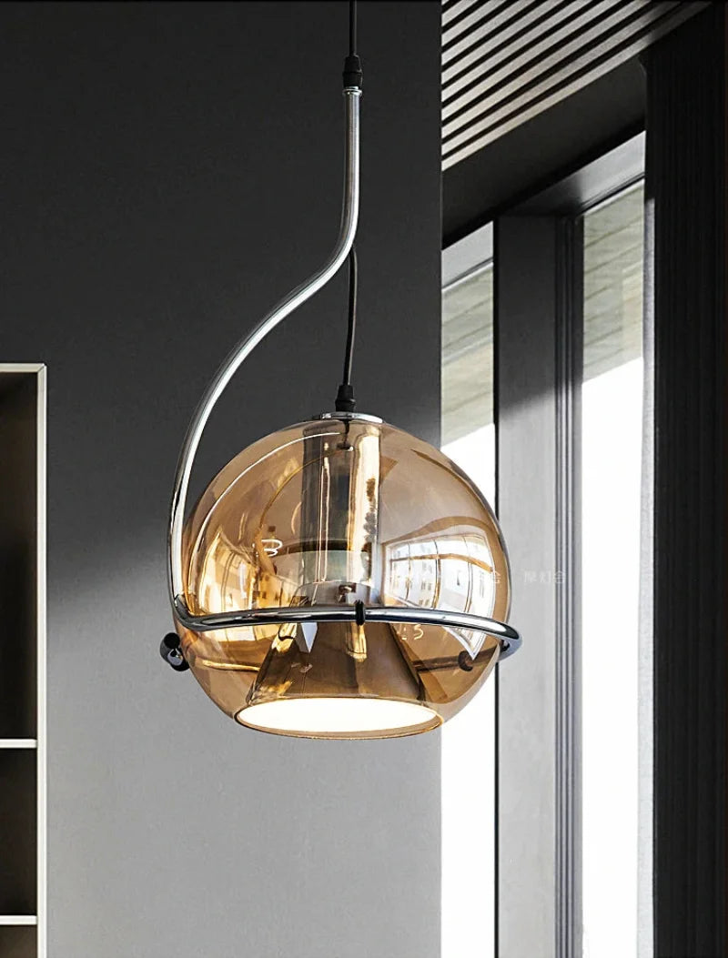 amber globe glass pendant light with iron frame modern ceiling lamp for dining room kitchen office
