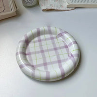 Gridline Ceramic Plates Glossy ceramic plates with thick rim in pink green blue purple modern tableware