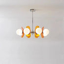 Retro glass globe chandelier with amber panels mid-century modern dining room light