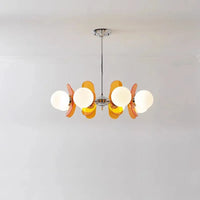 Retro glass globe chandelier with amber panels mid-century modern dining room light