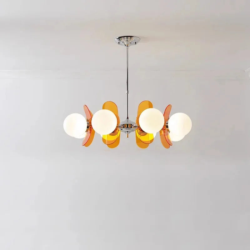 Retro glass globe chandelier with amber panels mid-century modern dining room light