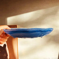 Pacific Blue Decor Bowl Irregular cobalt blue cloud water wave glass soup plate, hazy ocean topography decor bowl for high-end household and restaurant kitchen dinnerware