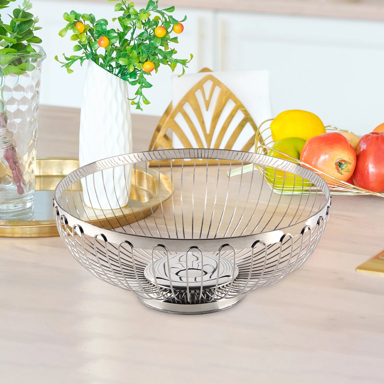 Verge Wire Basket Set stainless steel wire fruit basket modern kitchen bowl polished silver produce holder