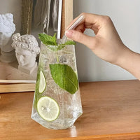 Highball drinking glass clear geometric modern faceted borosilicate vertical ripple texture