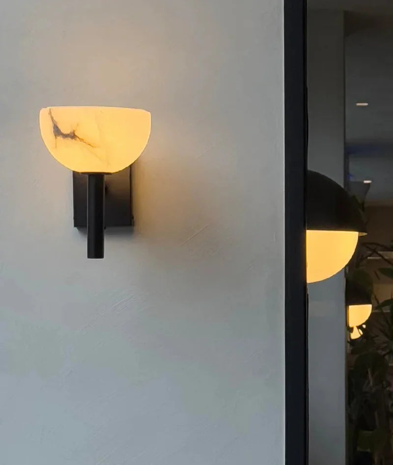 Modern wall light with marbled glass shade black and gold ambient lighting fixture