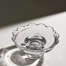 Vintage clear glass dessert plate, Heirloom Pedestal Tray jewelry display storage tray, scalloped lace candle holder for elegant home decoration.