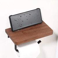 Toilet Paper Holder with Natural Walnut Wooden Shelf Tissue Roll Hanger Wall Mounted Paper Towel Bar 304 Stainless Steel Paper-Letifly Lights and Decor
