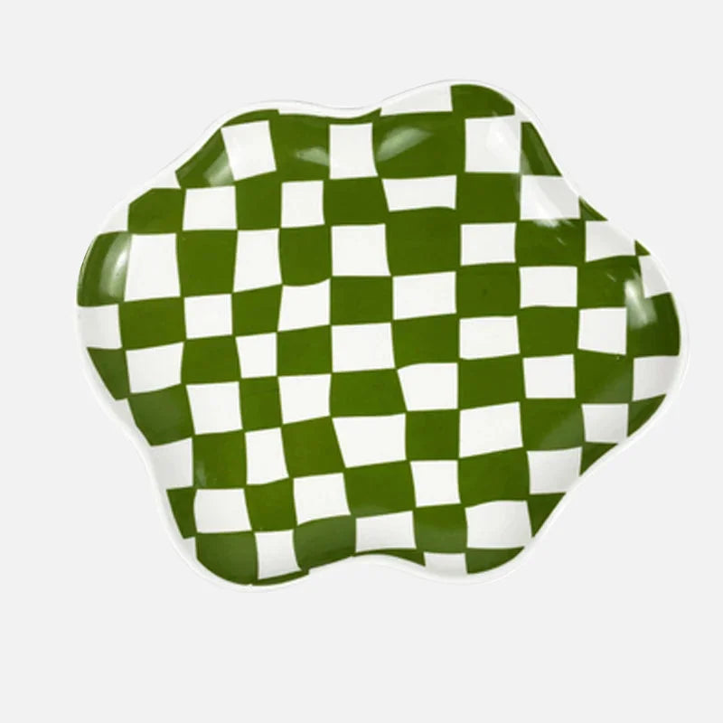European Chessboard Ceramic Plate Black and White Checkered Irregular Tableware Dinner Plate Dinner Set Plates and Dishes-Letifly Lights and Decor