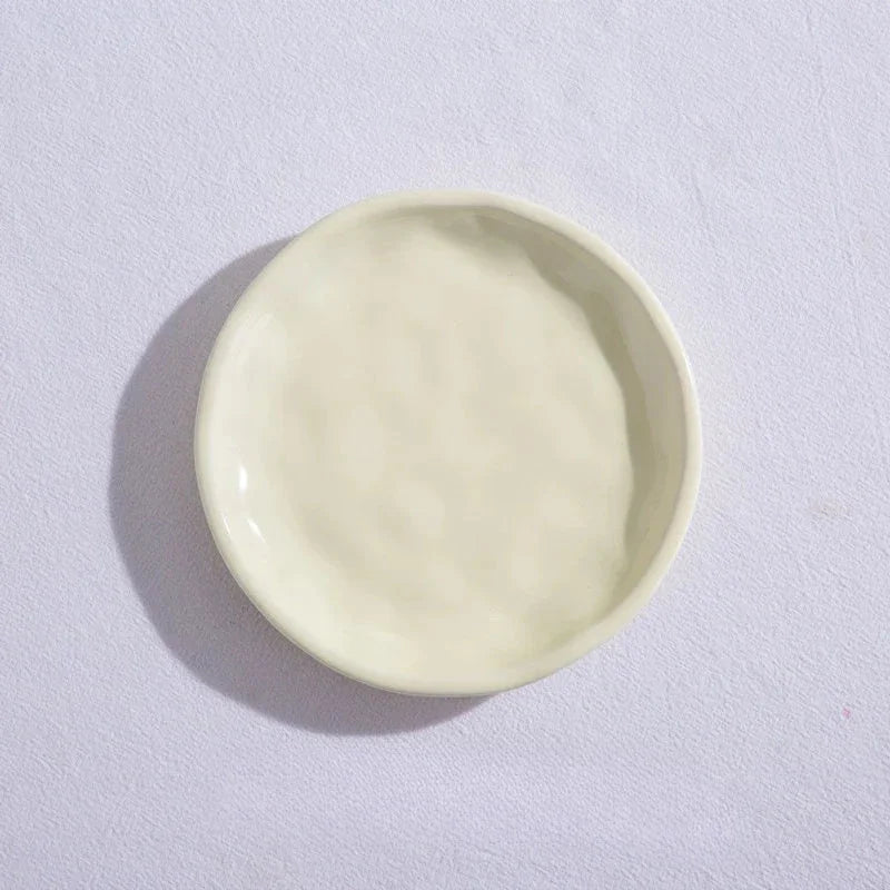 Luna Creme Pastel ceramic snack plates wavy edge hand-glazed modern dish set