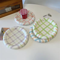 Gridline Ceramic Plates Glossy ceramic plates with thick rim in pink green blue purple modern tableware