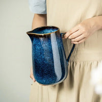 Ceramic ombre pitcher glossy gradient blue serving carafe modern decorative vase home tableware