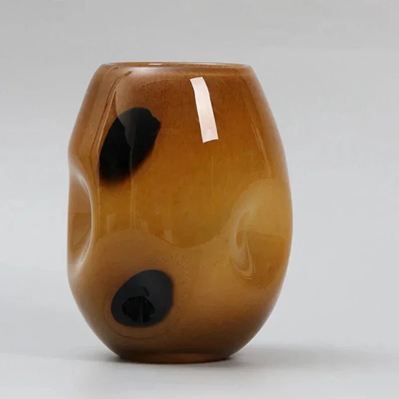 Amberfield Polka Vase Amber glass vase with black polka dots modern decorative elliptical vase