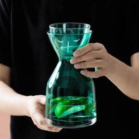 Nordic face glass carafe set clear green hourglass pitcher matching lid minimalist bedside water jug