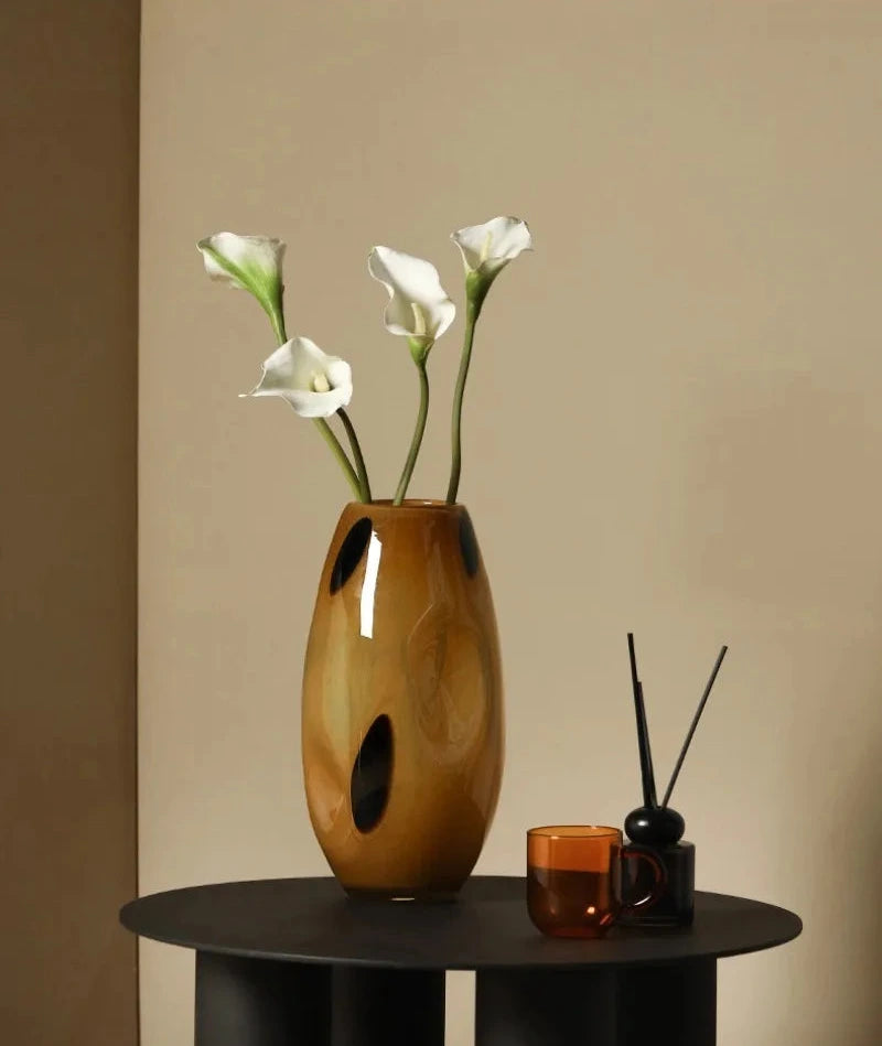 Amberfield Polka Vase Amber glass vase with black polka dots modern decorative elliptical vase