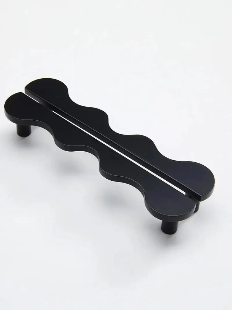 Brass Wave Shape Cabinet Handles Modern Drawer Pulls Gold/Black Furniture Handles for Kitchen Wardrobe Door-Letifly Lights and Decor