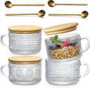 4-piece set of 15.2oz/450ml glass cups and wooden lids, vintage glass coffee cups are perfect for cappuccinos, latte, cereal-Letifly Lights and Decor