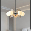 Retro glass globe chandelier with amber panels mid-century modern dining room light