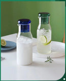 Glass carafe with cup lid modern water bottle minimalist infusion pitcher clear glass beverage container bedside carafe