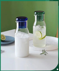 Glass carafe with cup lid modern water bottle minimalist infusion pitcher clear glass beverage container bedside carafe