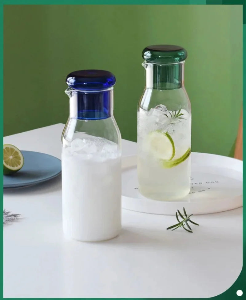 Glass carafe with cup lid modern water bottle minimalist infusion pitcher clear glass beverage container bedside carafe