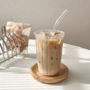 Fluted glass tumbler with scalloped ruffle rim clear drinking glass for iced coffee latte juice modern café style
