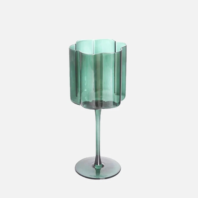 Wave Rim Glass Collection Colorful crystal glasses with wavy petal rim modern cocktail and wine glass 