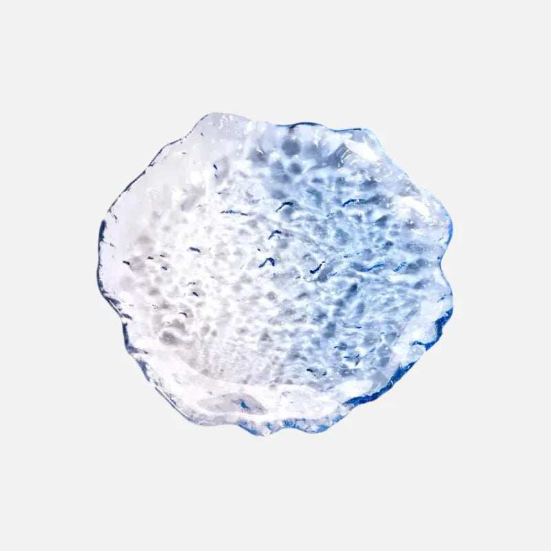 Zenith glass coaster set with irregular edges, transparent pink and blue textured plates for home dessert, dim sum, fruit, and decorative use