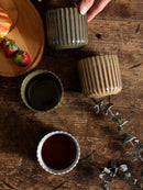 Ceramic ribbed retro tea cup hand-glazed Japanese style coffee wine mug