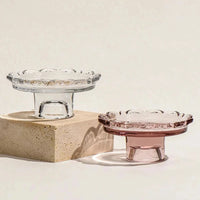 Vintage clear glass dessert plate, Heirloom Pedestal Tray jewelry display storage tray, scalloped lace candle holder for elegant home decoration