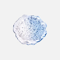 Zenith glass coaster set with irregular edges, transparent pink and blue textured plates for home dessert, dim sum, fruit, and decorative use