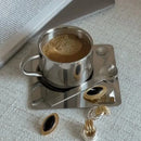Stainless steel espresso cup and square saucer modern coffee tea set 3pc set with teaspoon