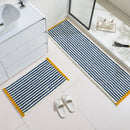 Long Tufting Blue Striped Rug Soft Flocking Non-slip Floor Mat Entrance Bedroom Living Room Girl's Bedside Blanket Home Decor