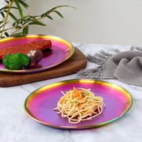 Stainless Steel Dinner Plates European Style Dessert Plate Kitchen Serving Dishes Salad Plate Cake Tray Western Steak Round Tray-Letifly Lights and Decor