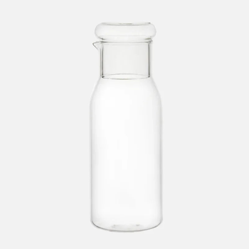 Glass carafe with cup lid modern water bottle minimalist infusion pitcher clear glass beverage container bedside carafe
