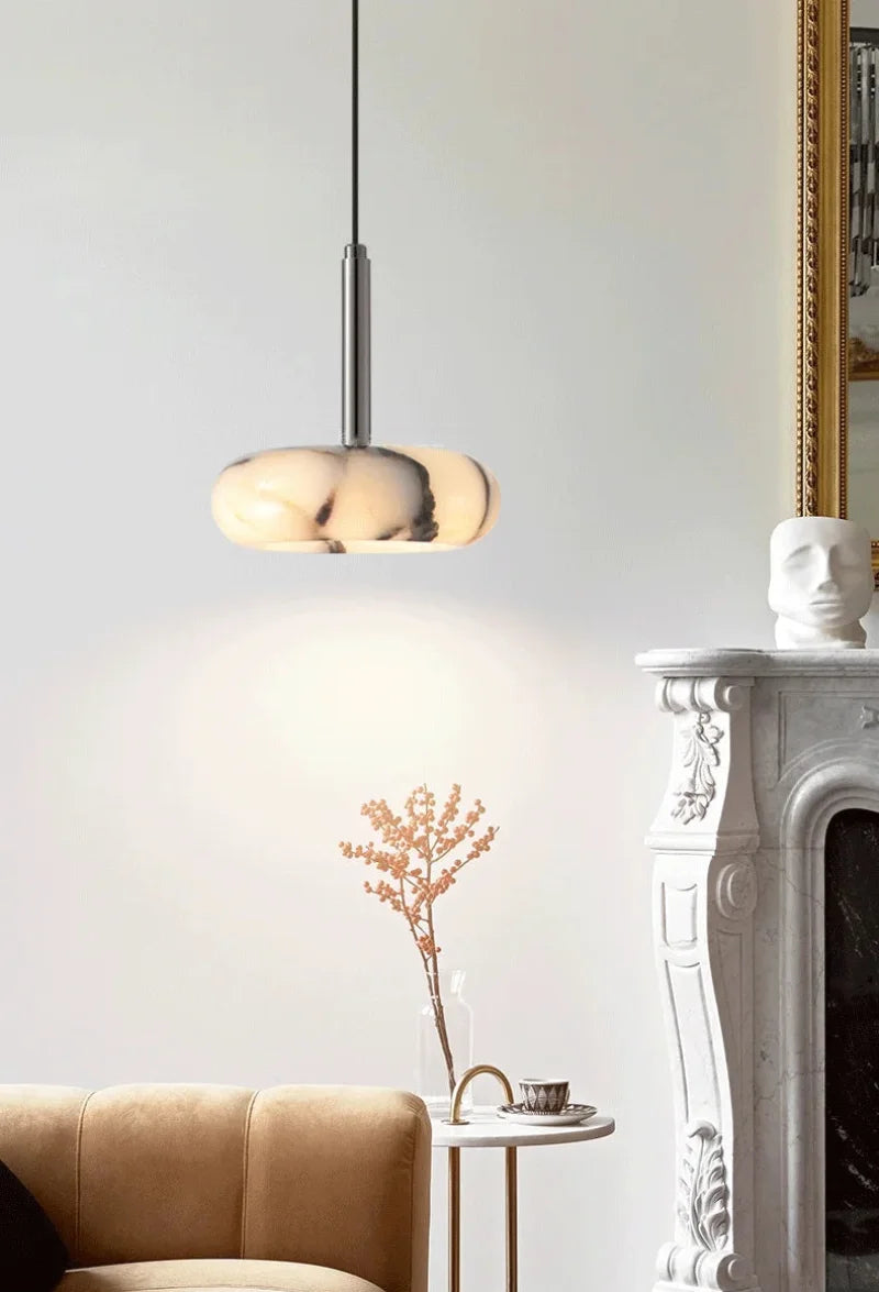 Eclipse Mini Pendant Lamp Luxury Black Round Natural Stone Pendant Lamp High-end Bedroom Bedside LED Chandelier Living room Decoration Home Hanging Lights