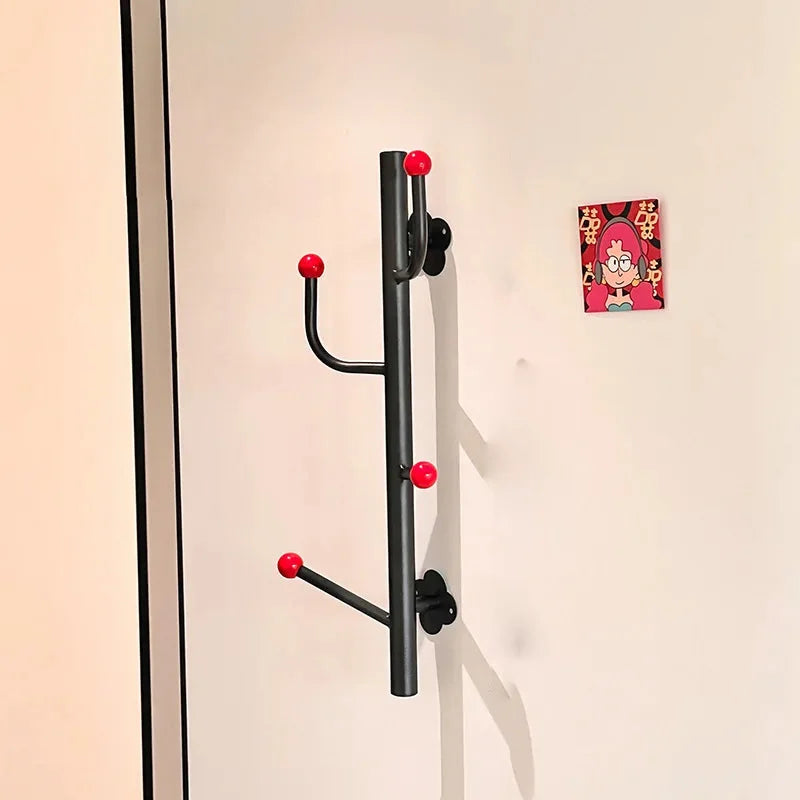 Wall-mounted coat rack with ball hooks, vertical organizer with 4 or 6 hooks