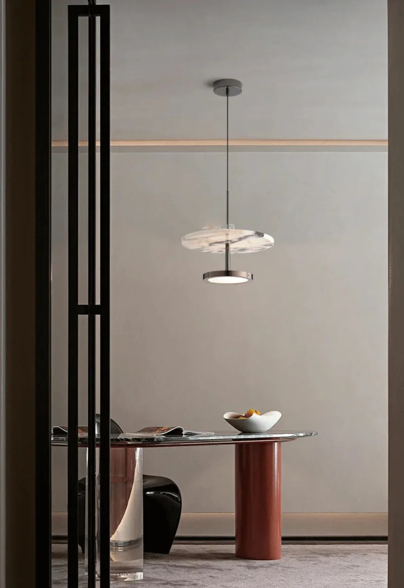 Stratum Marble Pendant Lamp Luxury Black Round Natural Stone Pendant Lamp High-end Bedroom Bedside LED Chandelier Living room Decoration Home Hanging Lights