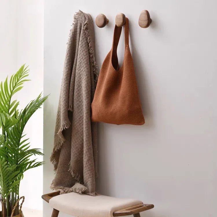 Cabinet handle solid walnut smooth pebble shape modern design
