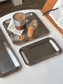 The Meridian Serve Tray Stainless steel square serving tray modern brushed metal café platter