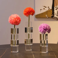 Glass block vase modern crystal geometric flower holder home décor