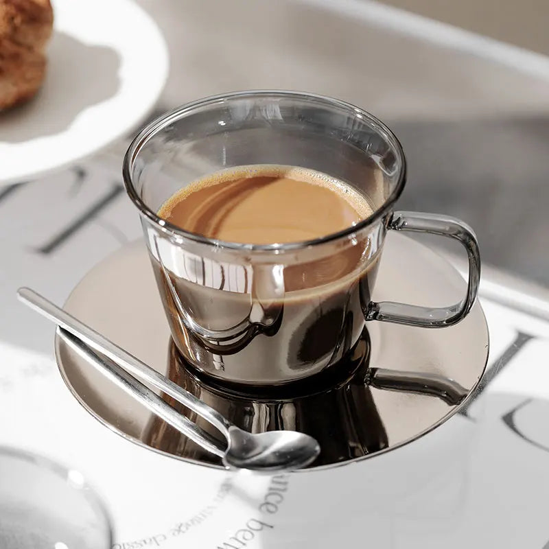 Glimmer Grey Luxury Glass Cup and Saucer Set