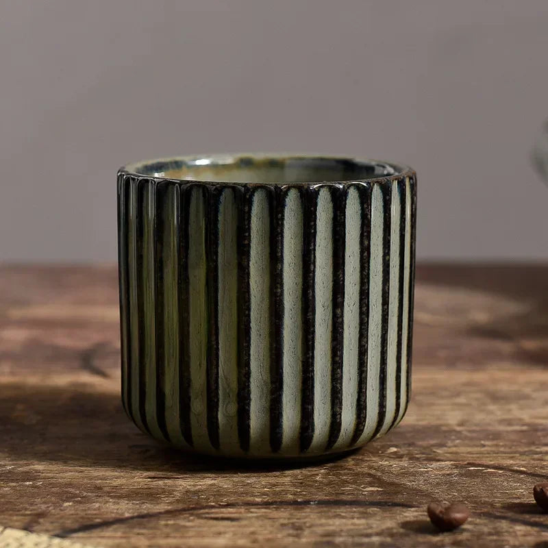 Ceramic ribbed retro tea cup hand-glazed Japanese style coffee wine mug
