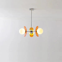Retro glass globe chandelier with amber panels mid-century modern dining room light