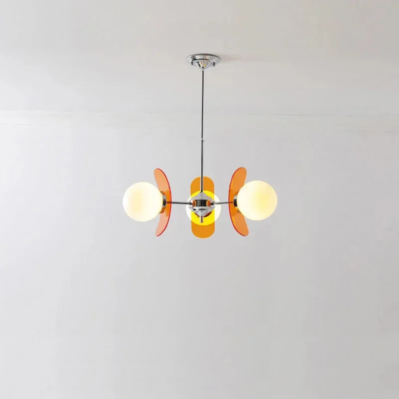 Retro glass globe chandelier with amber panels mid-century modern dining room light