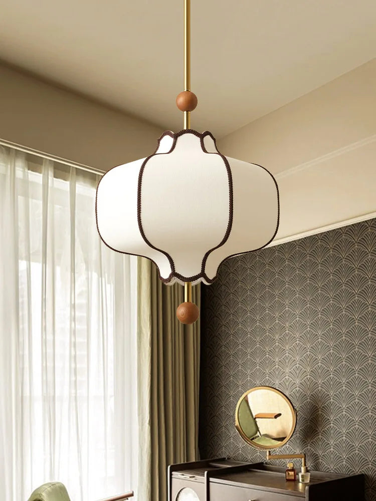 Retro Fabric Lampshade Pendant Light Japan Circular LED for Room Dining Table Apartment Wooden Ball Lighting Fixtures E27-Letifly Lights and Decor