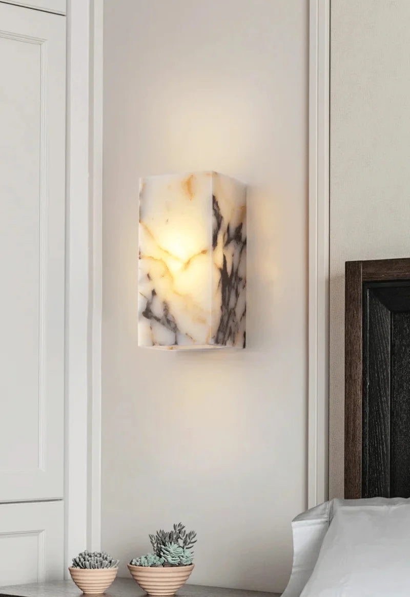 Onyx Glow Wall Sconce luxury cuboid LED natural marble bedside hallway accent lighting